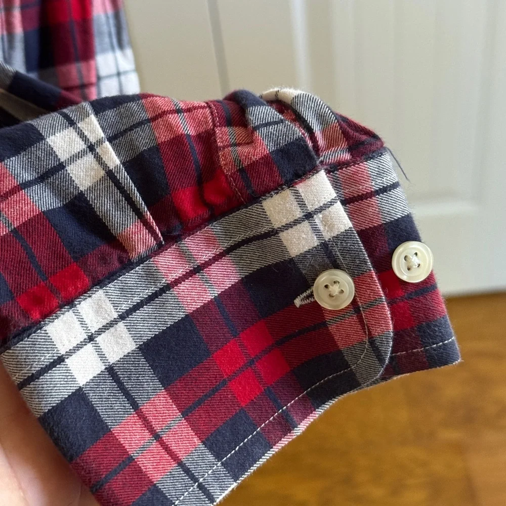 Banana Republic Slim Fit Plaid Shirt Mens Large L Red Navy White Button Down LS